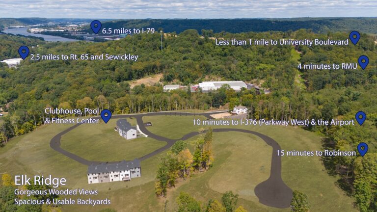 Beautiful Aerial View of Elk Ridge Community with Wooded Areas & Near Amenities | Pittsburgh New Home Connection