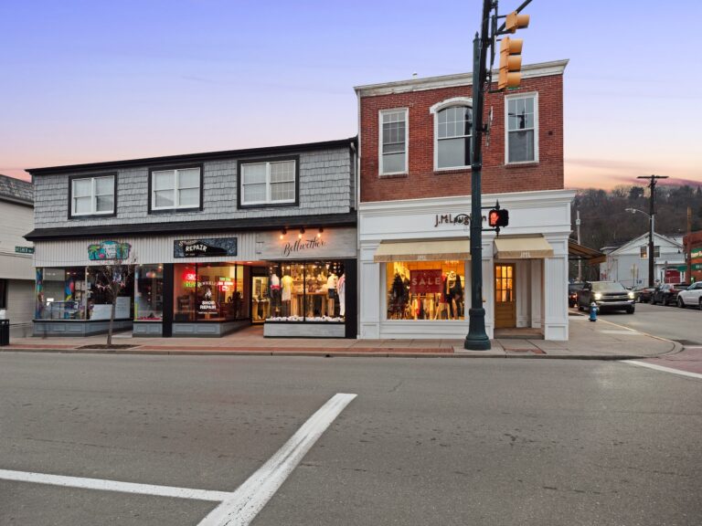Quaint Small Town Store-Front Boutiques at Night at Elk Ridge | Pittsburgh New Home Connection