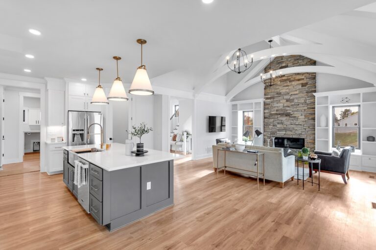 View of open layout kitchen and living area of new home | Pittsburgh Area