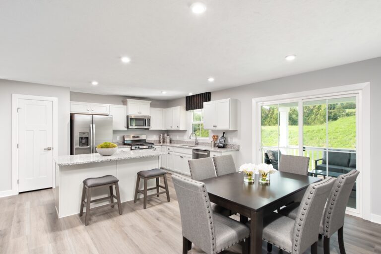 Luxury Eat-In Kitchen & Dining in Sleek White & Neutral Tones | Pittsburgh New Home Connection